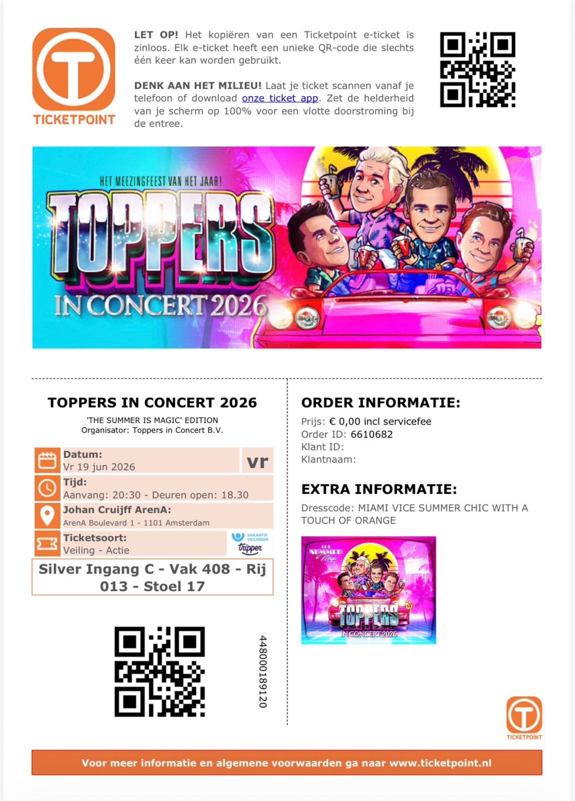Toppers 4 x zitplaatsen silver ingang 19 juni, Tickets en Kaartjes, Twee personen, Juni, Levenslied