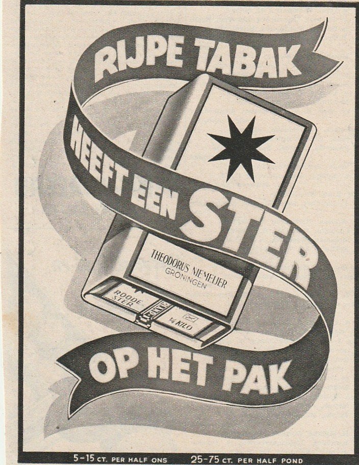 Retro reclame 1950 Theodorus Niemeijer tabak uit Groningen, Verzamelen, Verzenden, Overige typen