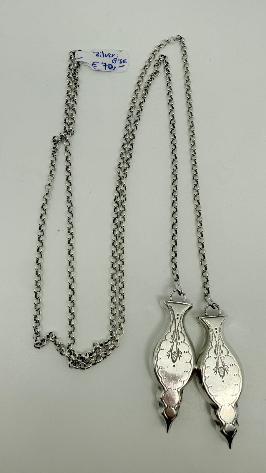Lange zilveren hasseron jetting met er aan:2 breinaalddoppen, Sieraden, Tassen en Uiterlijk, Verzenden, Zo goed als nieuw, Zilver