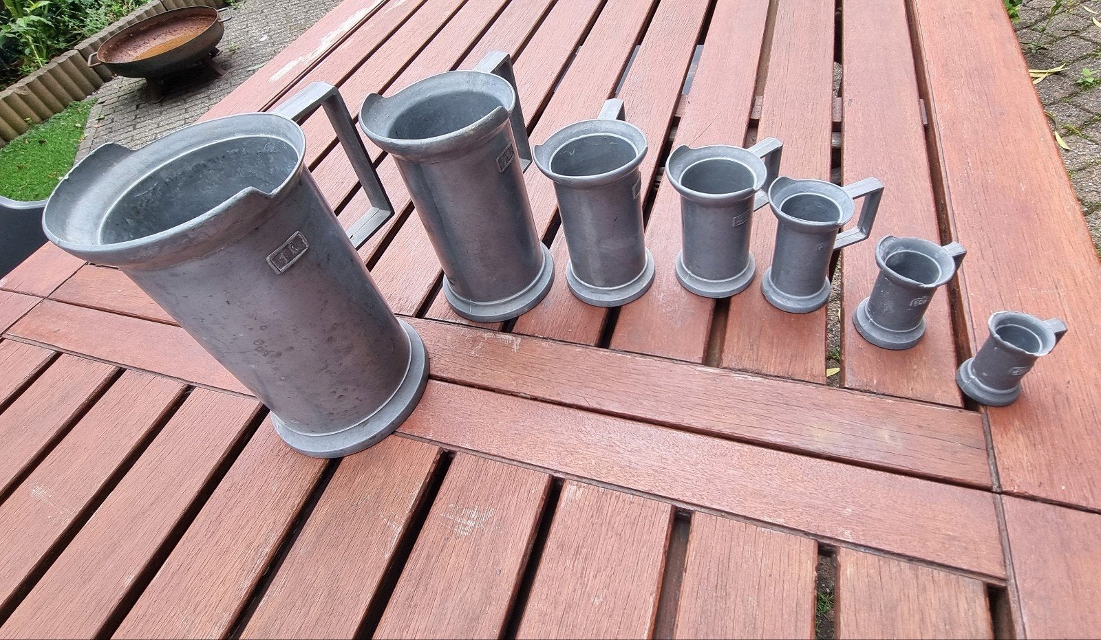 Antieke/Vintage tinnen maatbekers – set van 6 stuks, Antiek en Kunst, Antiek | Tin, Ophalen of Verzenden