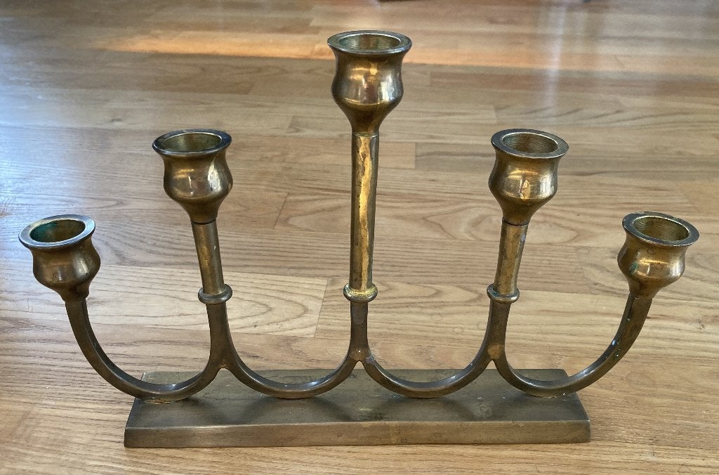 Kaarsenkandelaar 5-armig koper of legering, Huis en Inrichting, Gebruikt, Ophalen of Verzenden, 18 cm, Metaal