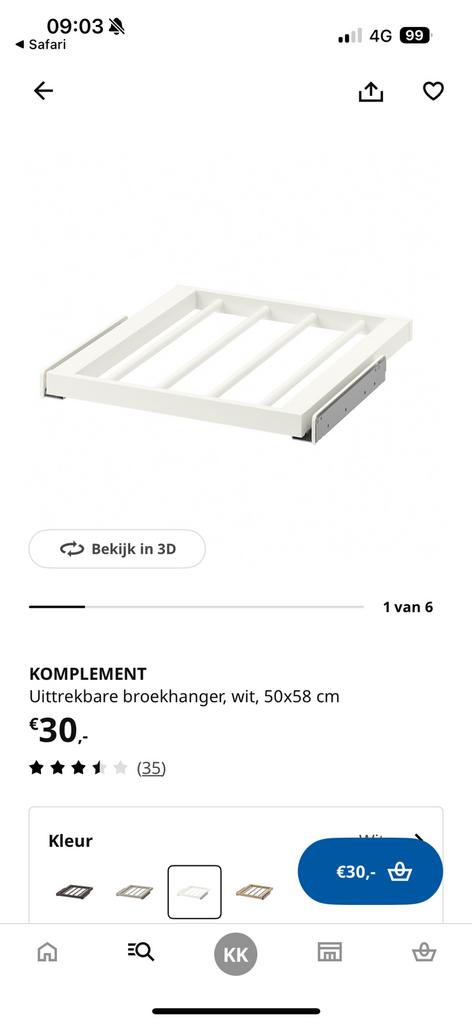 Ikea broekhanger, Ophalen, 50 tot 100 cm, Zo goed als nieuw, Minder dan 100 cm