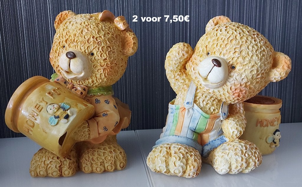 2 beren met honingpot, Verzamelen, Beelden en Beeldjes, Ophalen of Verzenden, Gebruikt, Dier