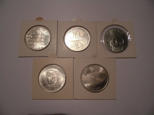 5 munten Nederland 10 gulden Beatrix jaartal serie compleet, Setje, Koningin Beatrix, Zilver, Ophalen of Verzenden