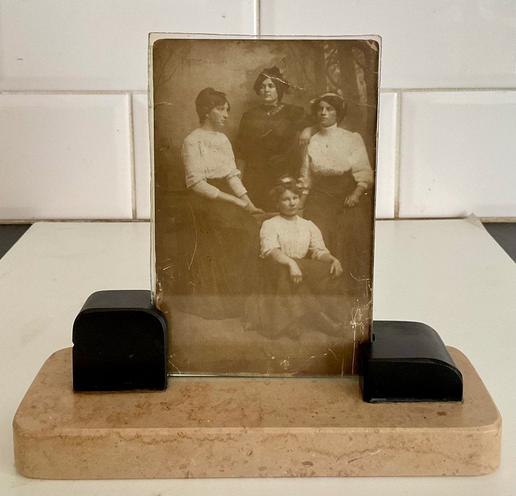 Art Deco Fotolijst van marmer en glas, Gebruikt, 16 cm, Ophalen of Verzenden, Fotolijst
