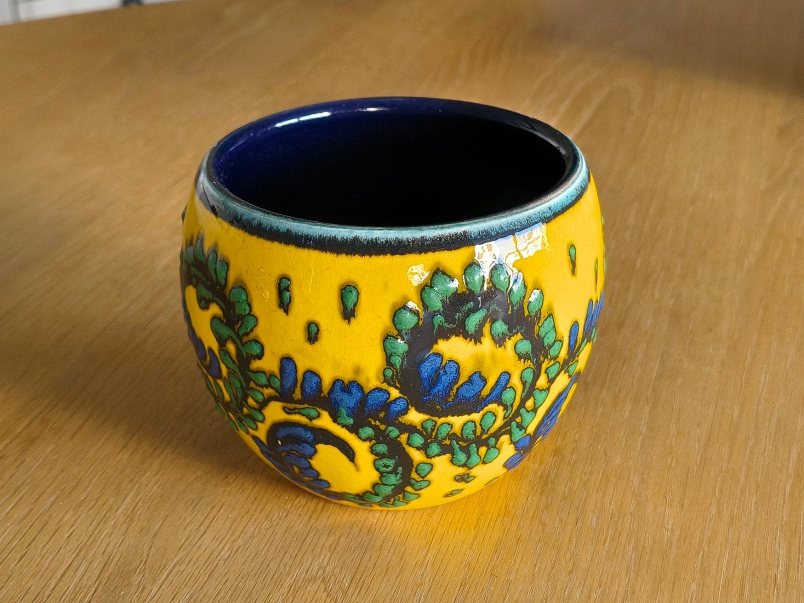 Vintage Marei Keramik Plantenbak Jaren 70 - Geel/Blauw Decor, Ophalen of Verzenden