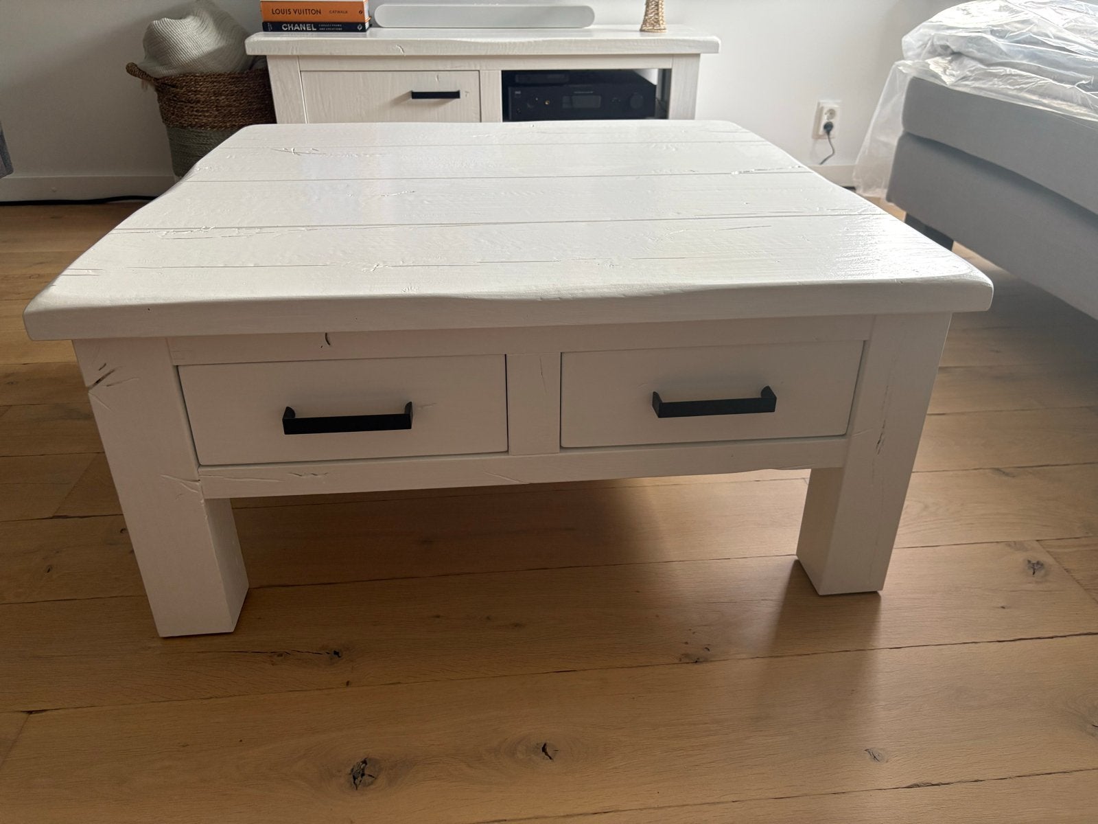 Salontafel wit met 4 laden - De Bommel Meubelen, Ophalen, Gebruikt, Vierkant, 50 tot 100 cm