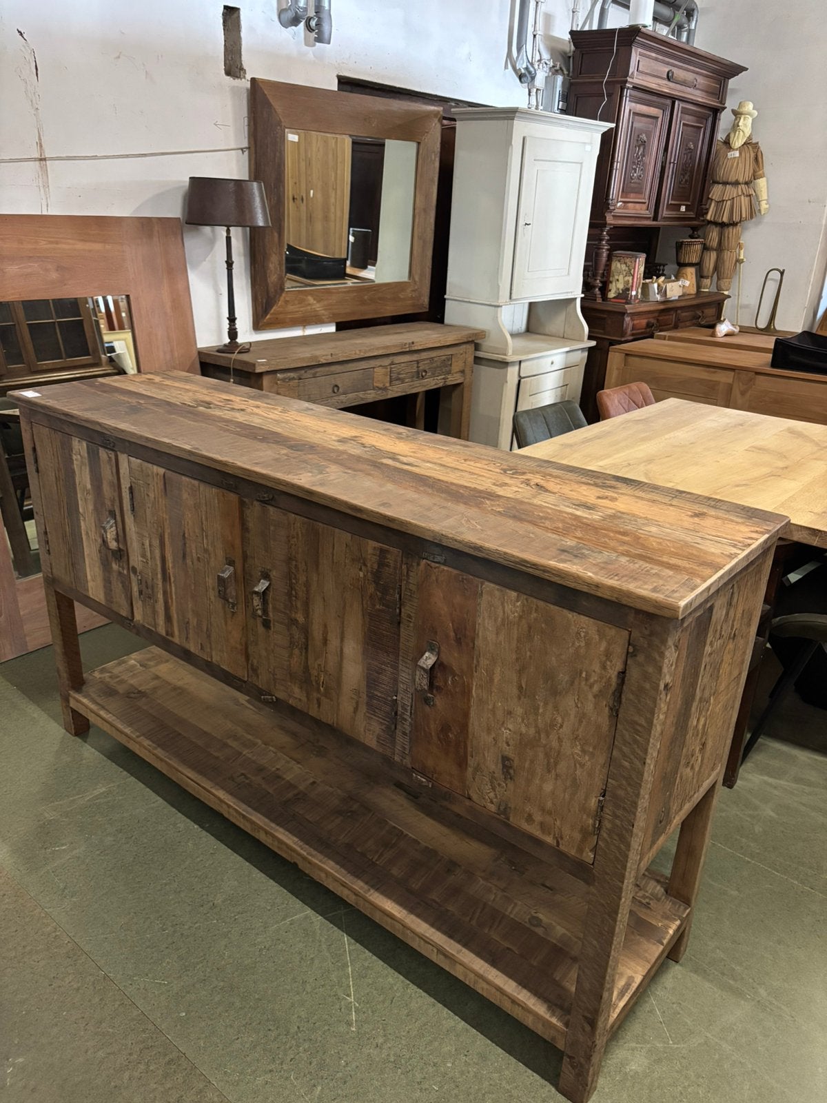Authentiek Oud Houten Dressoir Stoer & Landelijk, Ophalen, Met deur(en), 150 tot 200 cm, Teakhout