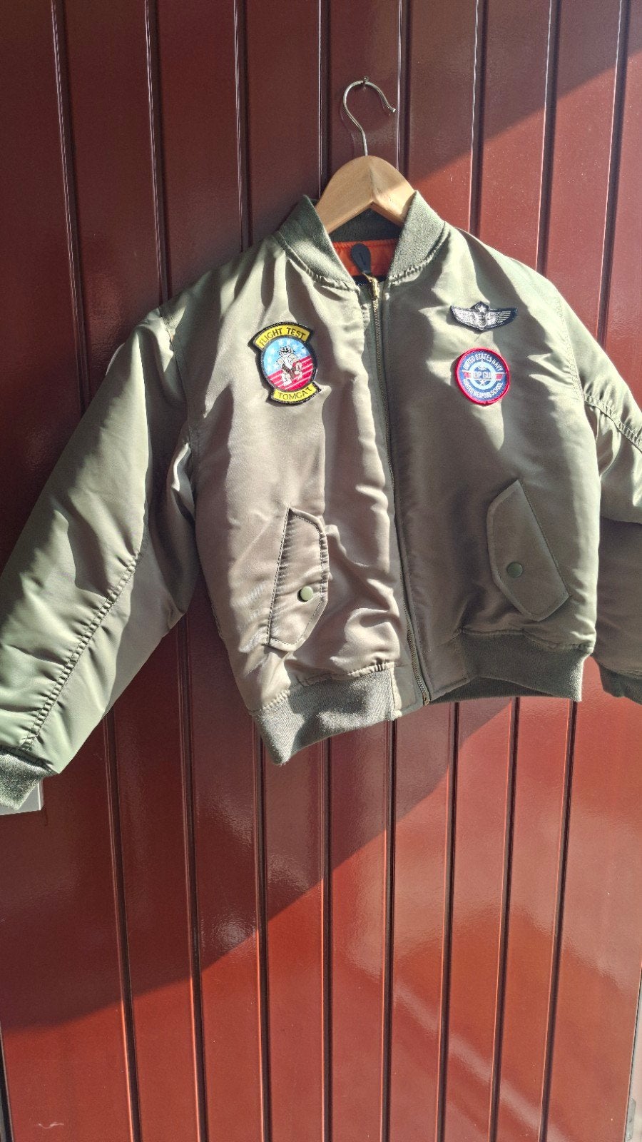 Fostex Garments Bomberjack 9-10 jaar, groen met patches, Ophalen of Verzenden, Gebruikt, Fostex Garments, Jongen of Meisje