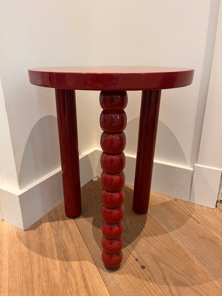 Bijzettafel rood lak bolpoot glans, Ophalen, Minder dan 45 cm, Minder dan 55 cm, Rond