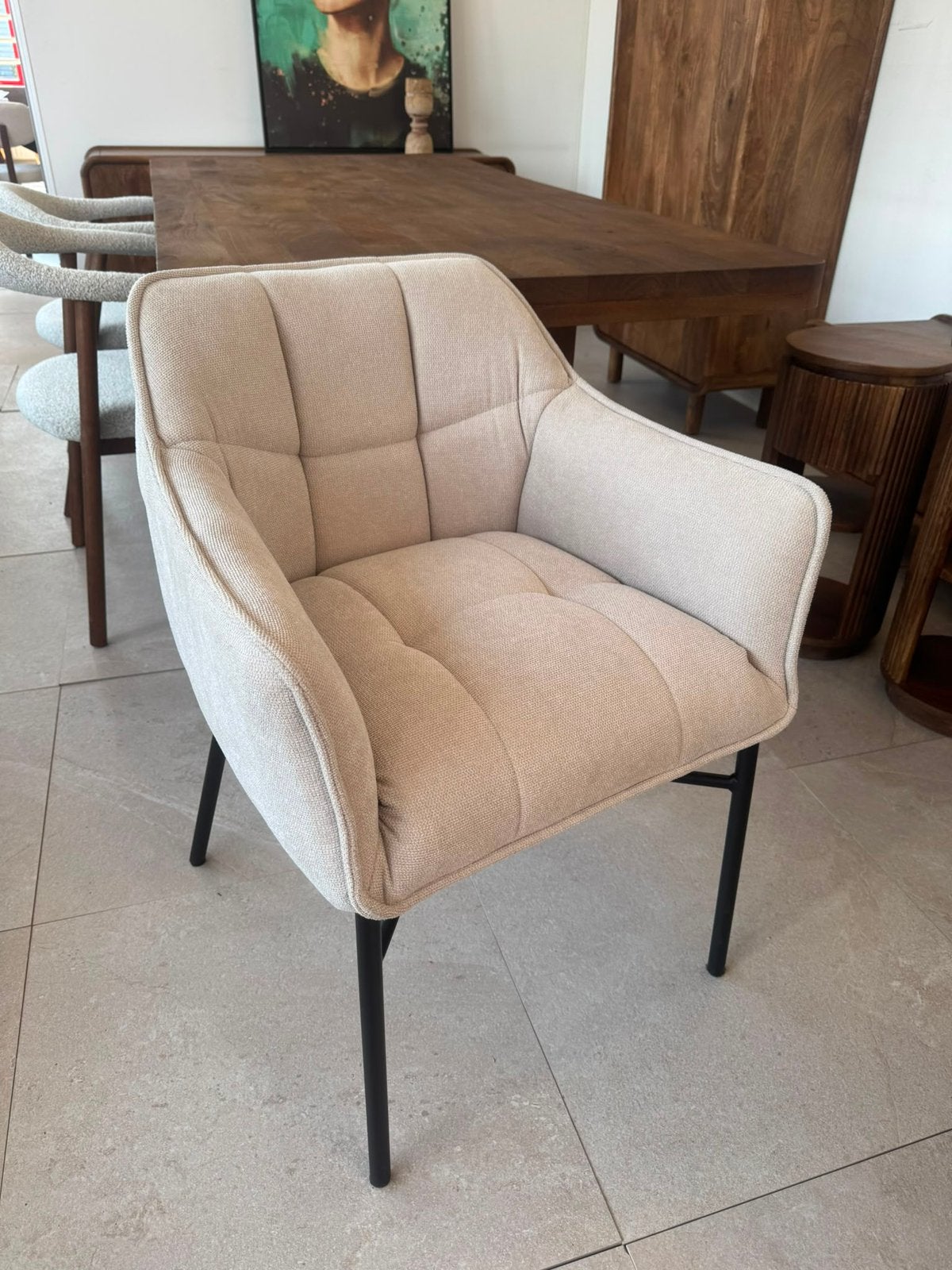 Magazijn leegverkoop set 4 eetstoelen armleuning beoge metal, Ophalen, Overige kleuren, Nieuw, Metaal