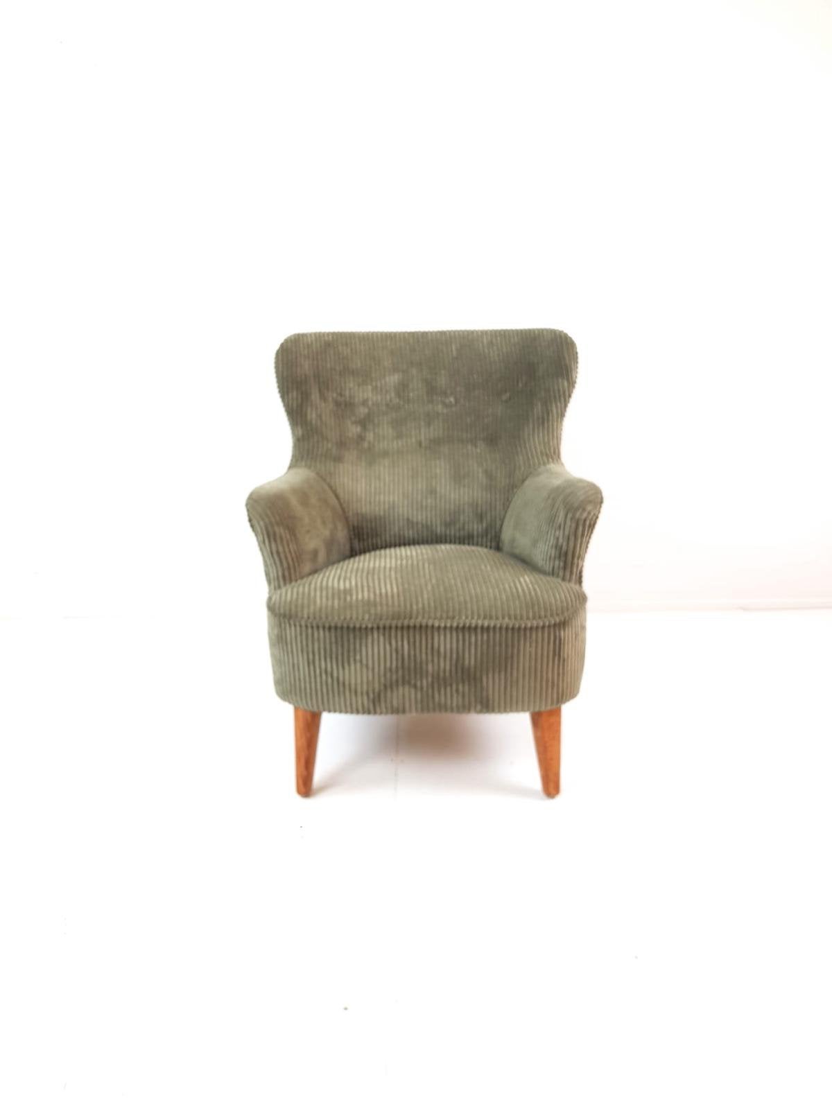 Vintage fauteuil Artifort groen | groene rib nieuw Theo Ruth, Modern vintage, Hout, ., 75 tot 100 cm