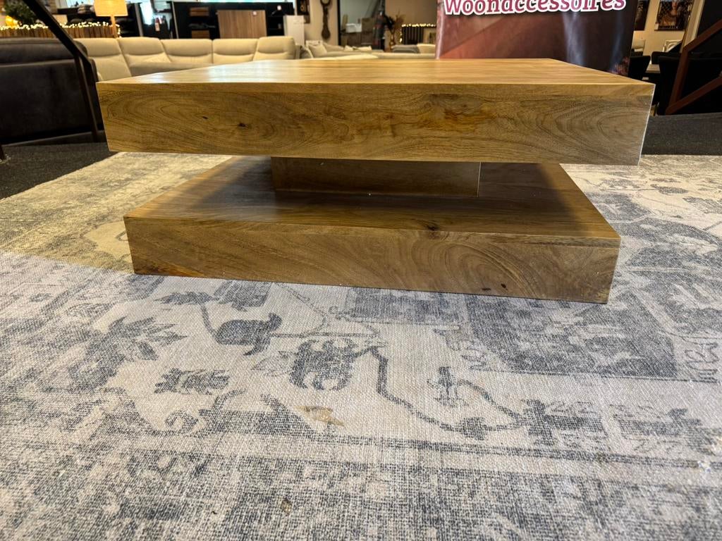 Salontafel Vierkant 90x90x36.5 Naturel Mangohout E-7363, Ophalen, 50 tot 100 cm, Vierkant, Nieuw