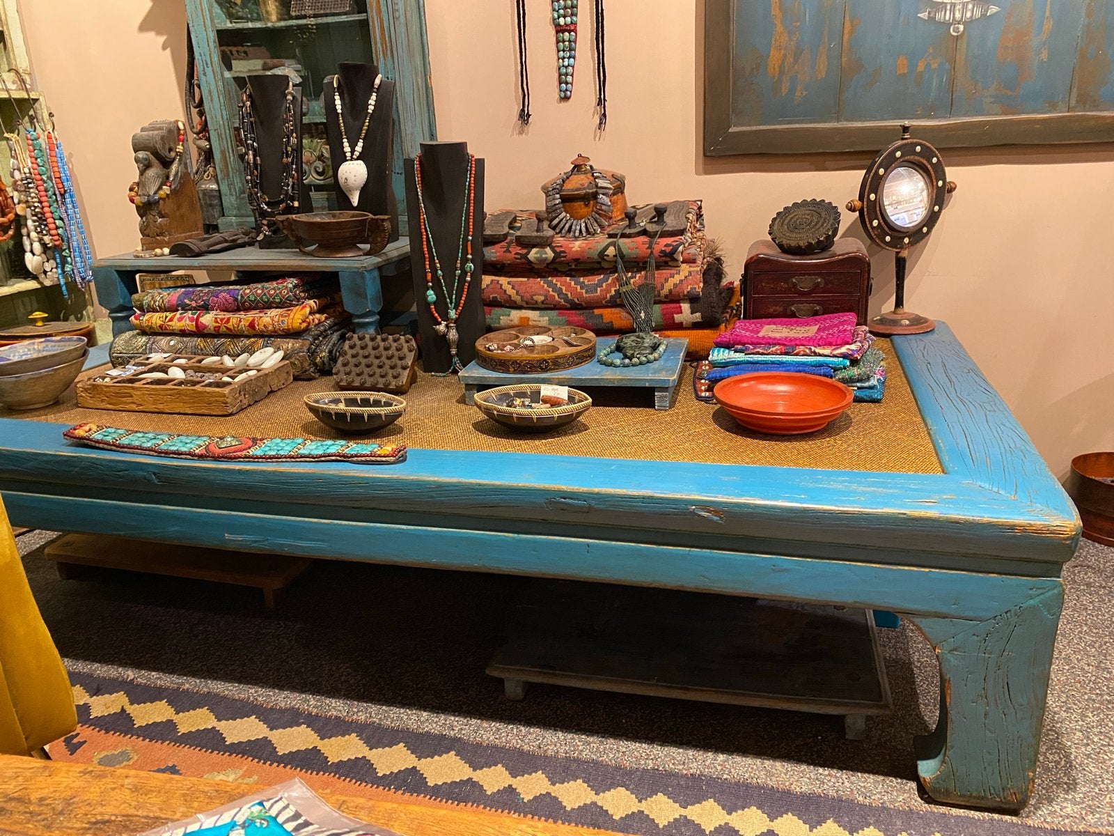 Antieke Chinese Salontafel - Turquoise Hout, Ophalen