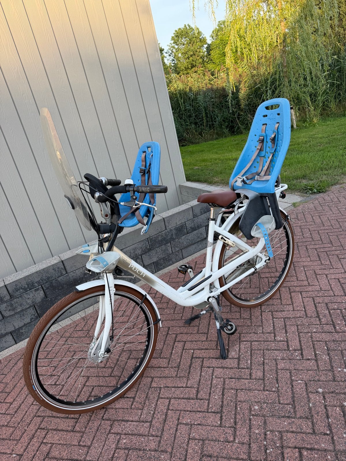 Puch Elegance moederfiets + 2 Yepp kinderzitjes, 2 zitjes, Gebruikt, Velgrem, Dubbele standaard