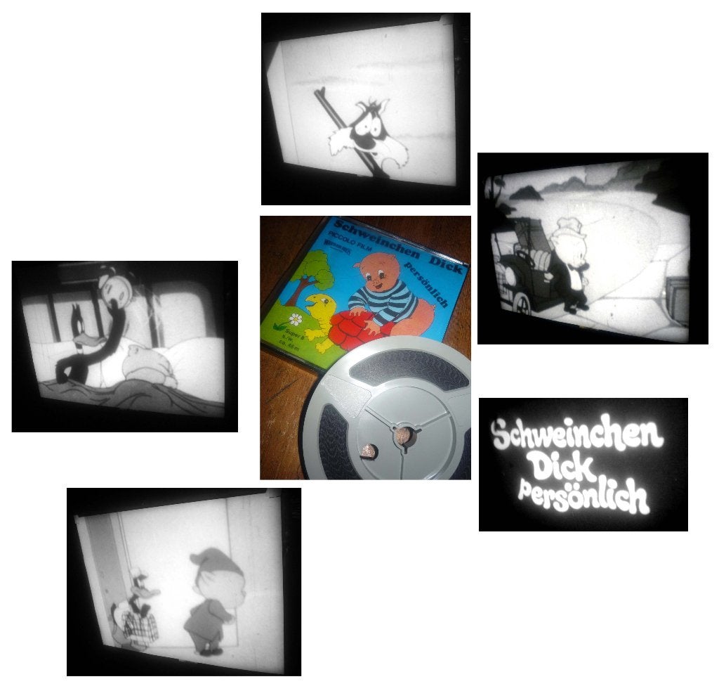 8mm film 2x Cartoon: Porky Pig Daffy + Duck Sylvester zw/w, Ophalen of Verzenden, 8mm film