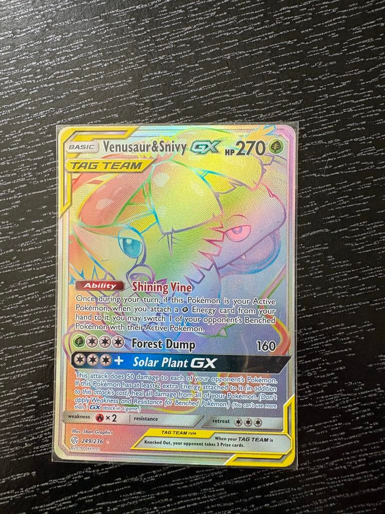 Venusaur & Snivy GX 249/236 excellent/near mint conditie, Ophalen of Verzenden, Zo goed als nieuw, Losse kaart, Foil