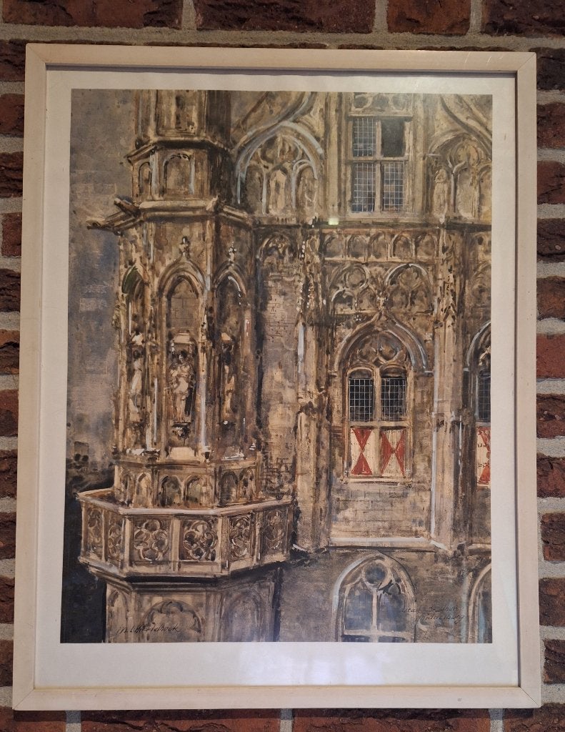 Aquarel detail 'Stadhuis Middelburg' – M.L. Middelhoek, Ophalen, Realistisch, Aquarel, Origineel werk