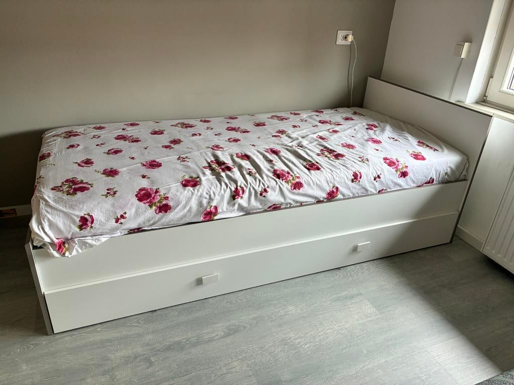 Compleet wit bed met bedlade, Huis en Inrichting, Slaapkamer | Bedden, Ophalen, 90 cm, Eenpersoons, Wit