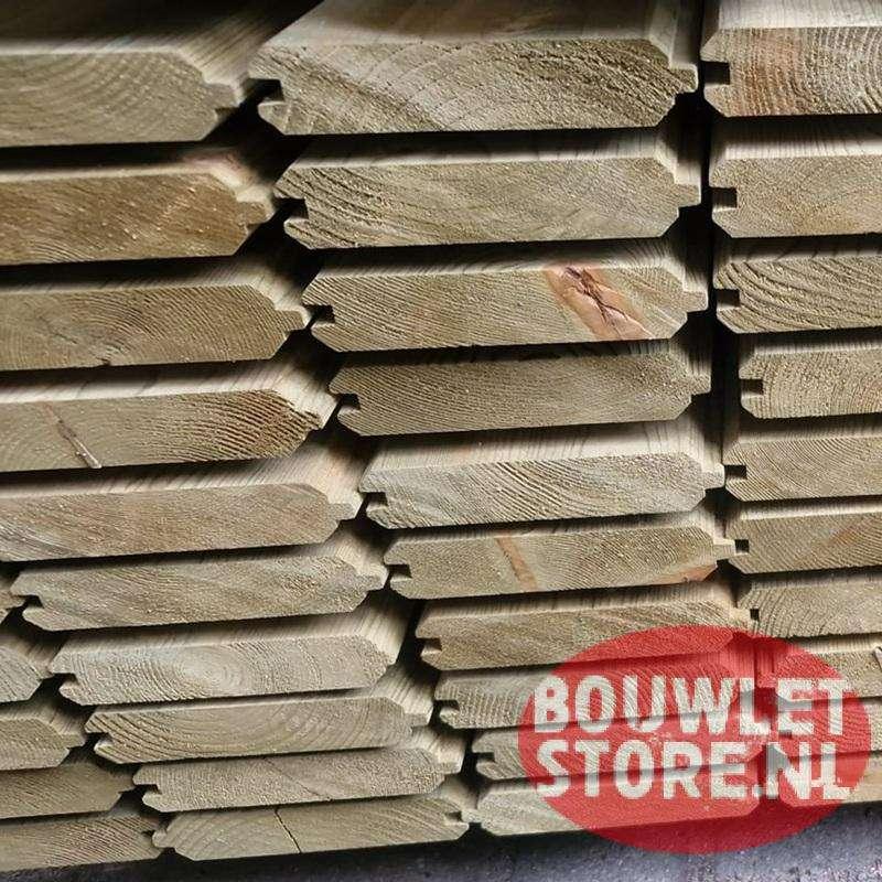 Vuren planken blokhutprofiel geimpregneerd gevelbekleding, Geïmpregneerd, 25 tot 50 mm, Nieuw, Ophalen of Verzenden