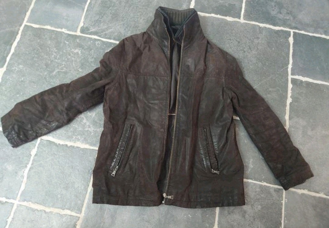 Suede lederen heren jas (donkerbruin), maat 50, Bruin, Maat 48/50 (M), Gedragen, C&A
