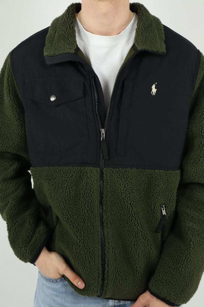 Ralph Lauren harrington fleece teddy jas jack -Khaki/zwart L, Maat 52/54 (L), -, Zwart, -