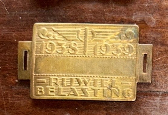 Rijwiel belastingplaatje 1938-1939 - Nette staat, Ophalen, Gebruikt