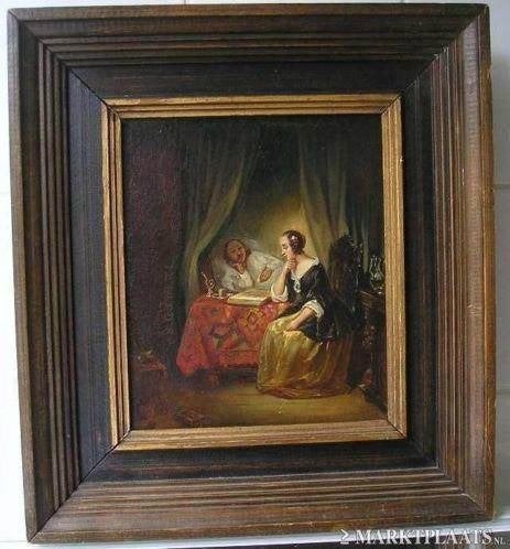 == man en vrouw in interieur == 19 e eeuw ==, Antiek en Kunst, Ophalen of Verzenden