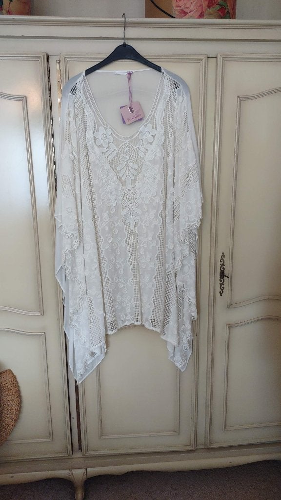 Nieuwe Elegante Zomer !!! "IBIZA EVA ROSE BLOUSE" Wit Kant, Wit, Maat 46/48 (XL) of groter, Nieuw, " EVA ROSE "