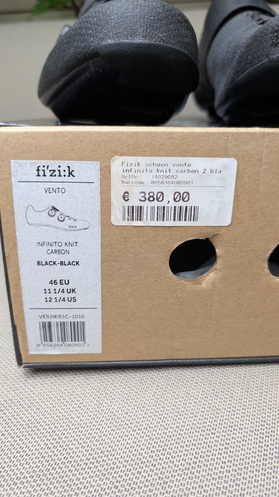 Fizik Vento Infinito Knit carbon maat 46, Overige merken, Carbon, Zo goed als nieuw, Meer dan 20 versnellingen
