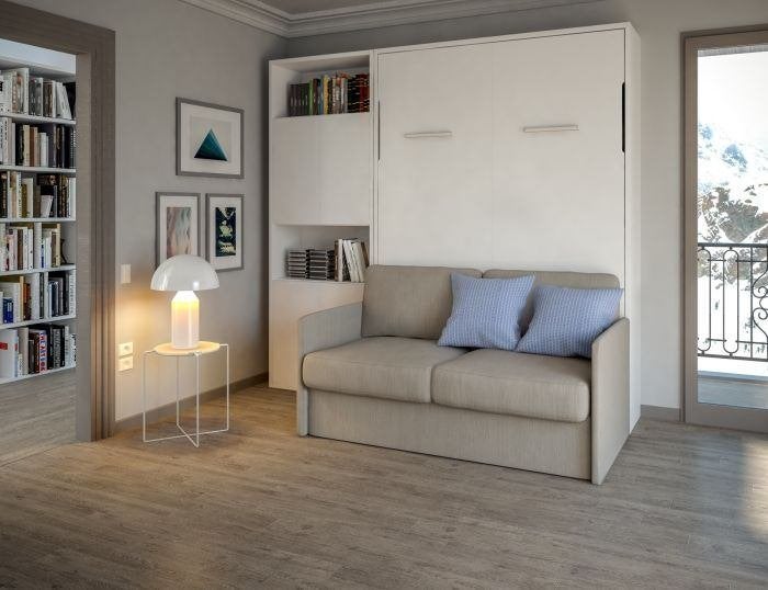 Tweepersoons bedkast met sofa., Huis en Inrichting, Slaapkamer | Bedden, Ophalen, Overige materialen, Wit, Tweepersoons