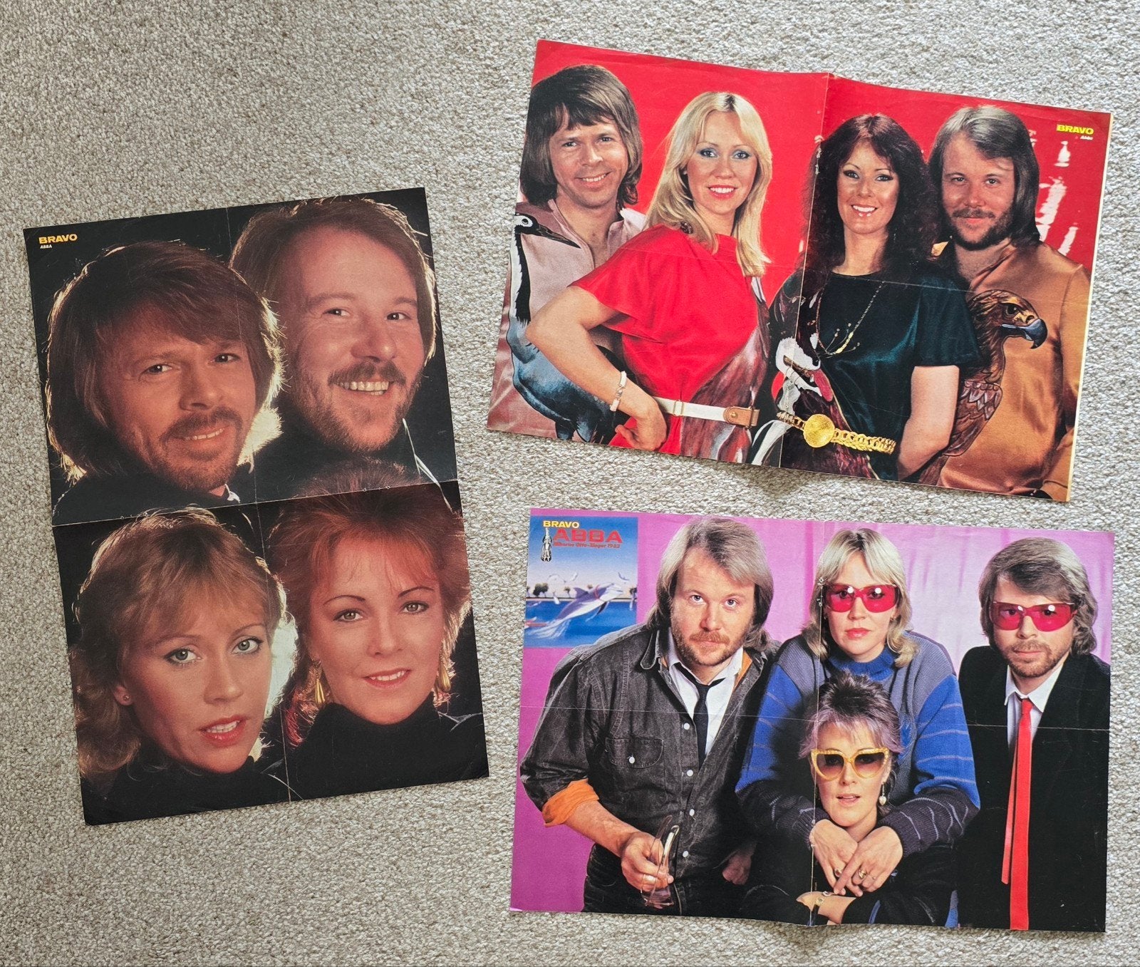3 vintage ABBA posters, Verzamelen, Ophalen of Verzenden, Gebruikt, Poster, Plaatje of Sticker