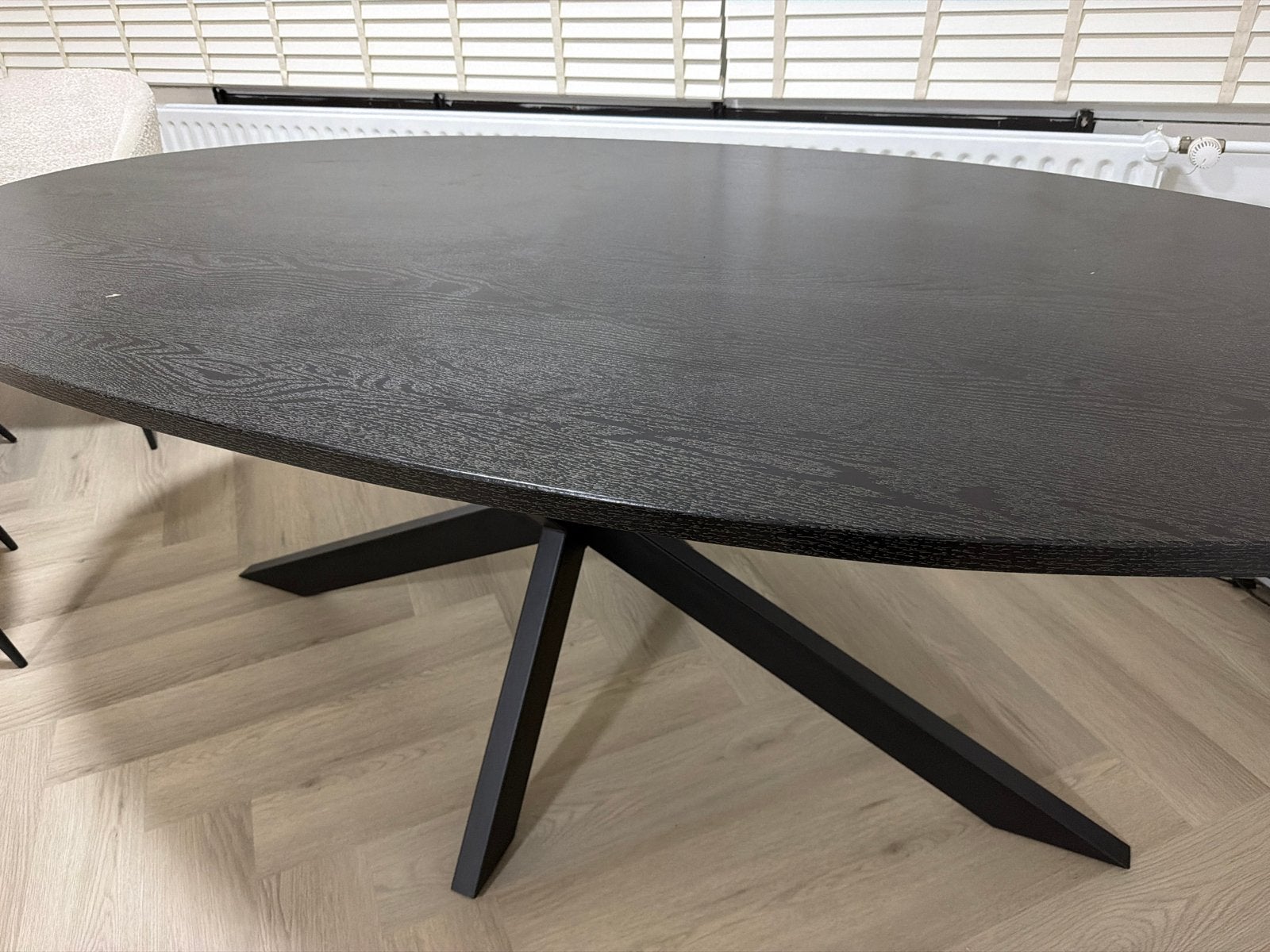 Ovale Eettafel Zwart Hout L210 x B100 x H76 CM, Ophalen, Gebruikt, 100 tot 150 cm, 200 cm of meer