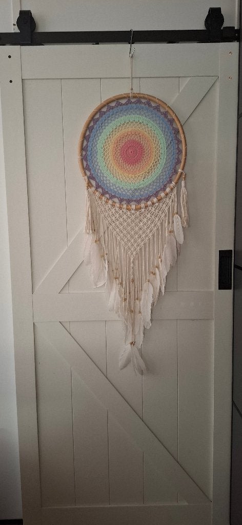 Grote Regenboog Dromenvanger 125 cm Pastel Macramé, Hout, Meerkleurig, Onbekend, Nieuw