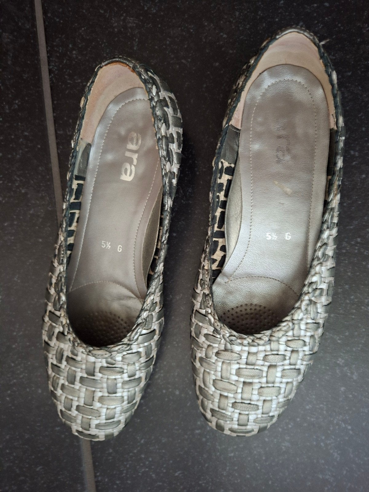 Ara ballerina's, maat 38,5, grijs/zwart gevlochten, Kleding | Dames, Ara, Grijs, Gedragen, Ballerina's