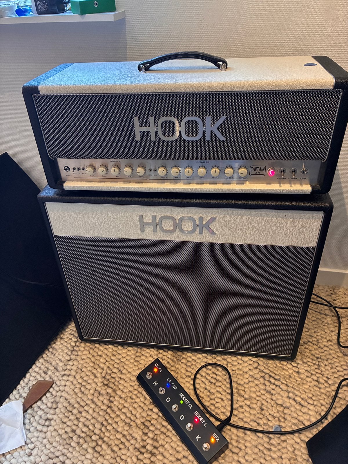 Hook Captain EL34 Cabinet + 2x12 cab + remote,soort Marshall, Muziek en Instrumenten, Ophalen, Gebruikt, Gitaar, 50 tot 100 watt