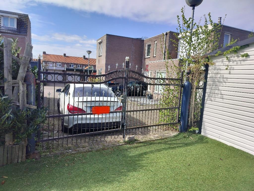 Dubbele stalen poort, Tuin en Terras, Ophalen, Met poort, Gebruikt, Sierhekwerk
