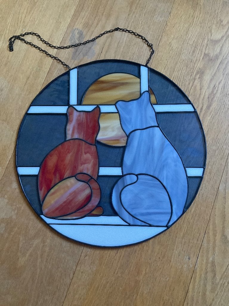 Glas in lood raamhanger met 2 katten, Ophalen, Meerkleurig, Overige stijlen, Zo goed als nieuw
