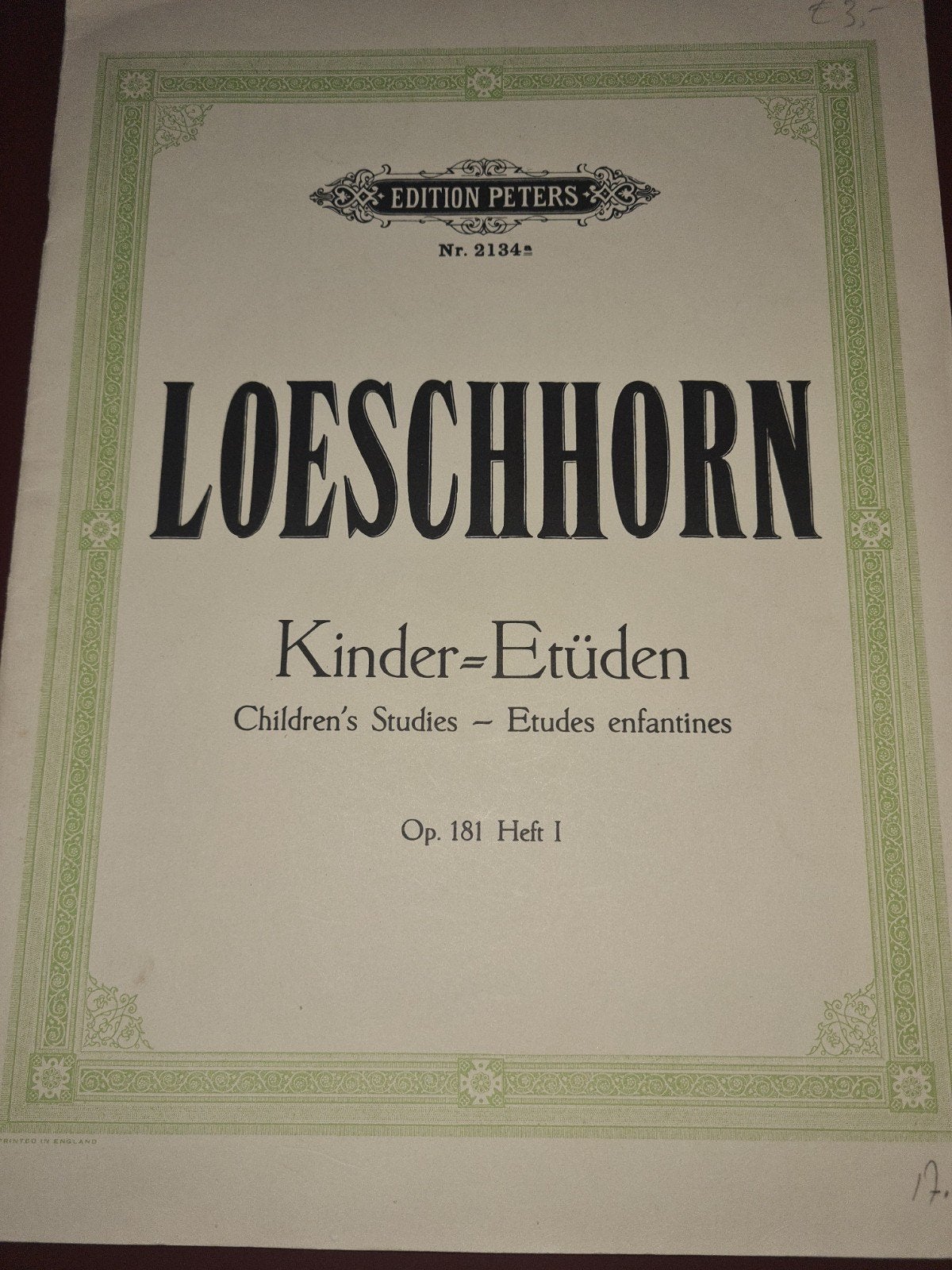 Kinder-Etuden Heft 1 door Loeschhorn, Gebruikt, Klassiek, Les of Cursus, Ophalen of Verzenden