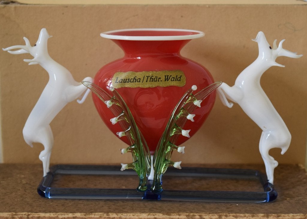Vintage Lauscha Glaswerk met Herten en Lelietjes-van-dalen, Ophalen of Verzenden