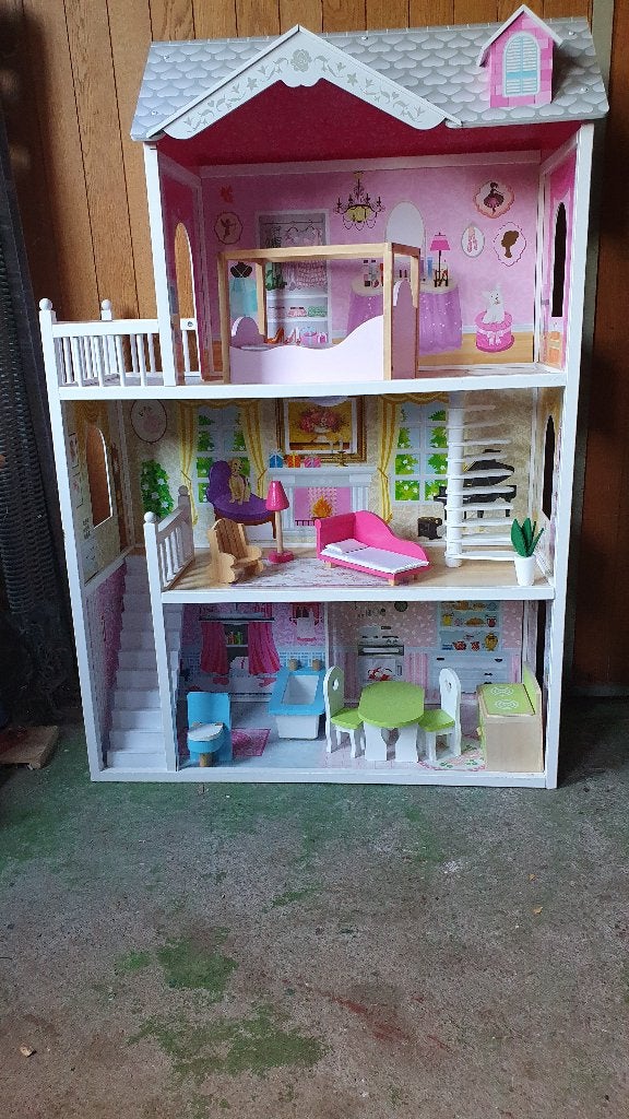 Bandits&Angels houten Barbie-poppenhuis met meubeltjes, in, Ophalen, Zo goed als nieuw, Poppenhuis