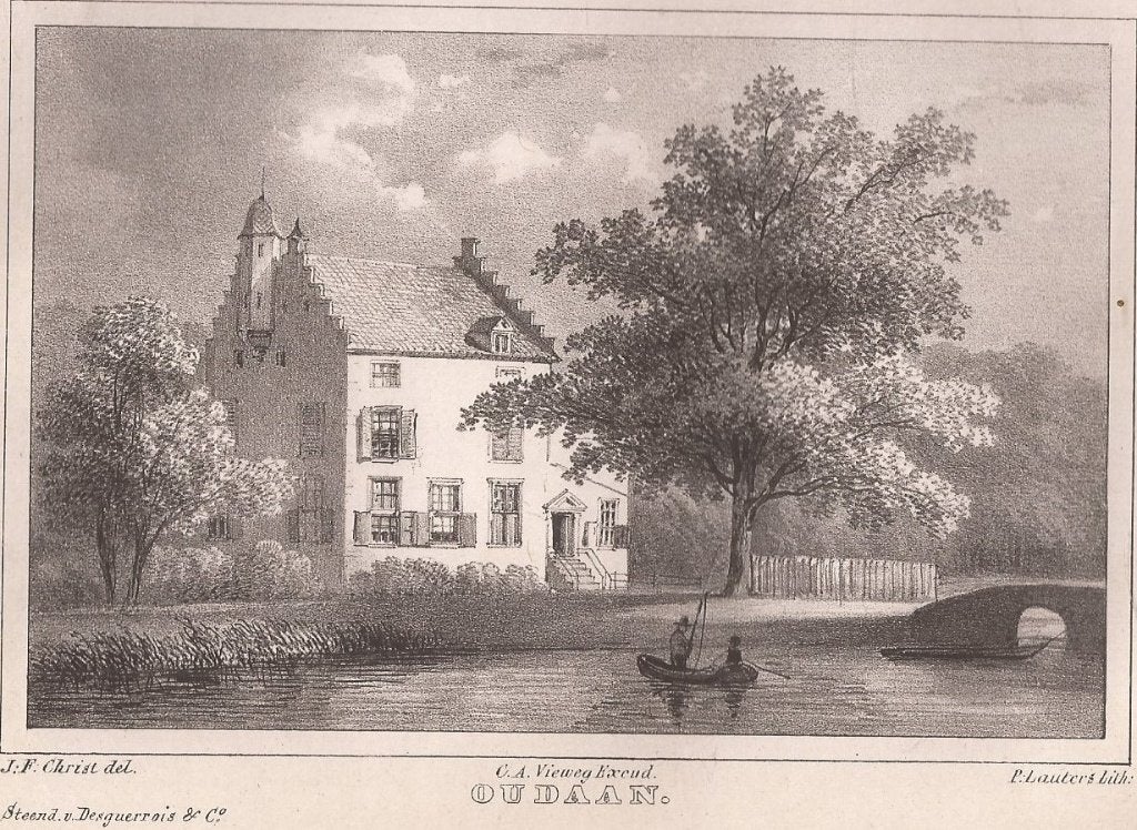 Het Huis Oudaan in Breukelen Utrecht 1846 litho, 1800 - 1899, Blanco verso, 12 cm, Lithografie