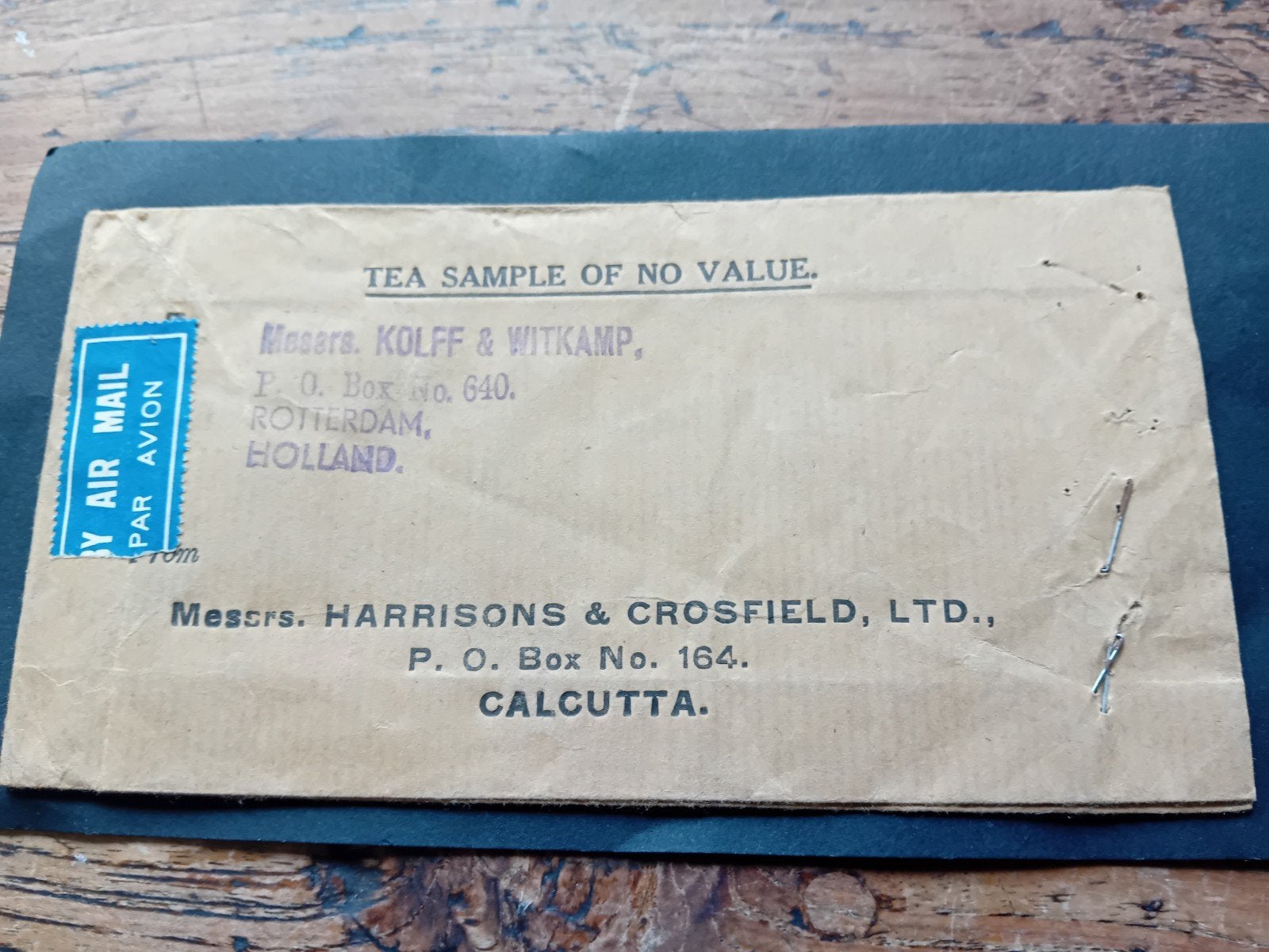 Vintage theezakje India naar Rotterdam 1949, Ophalen of Verzenden