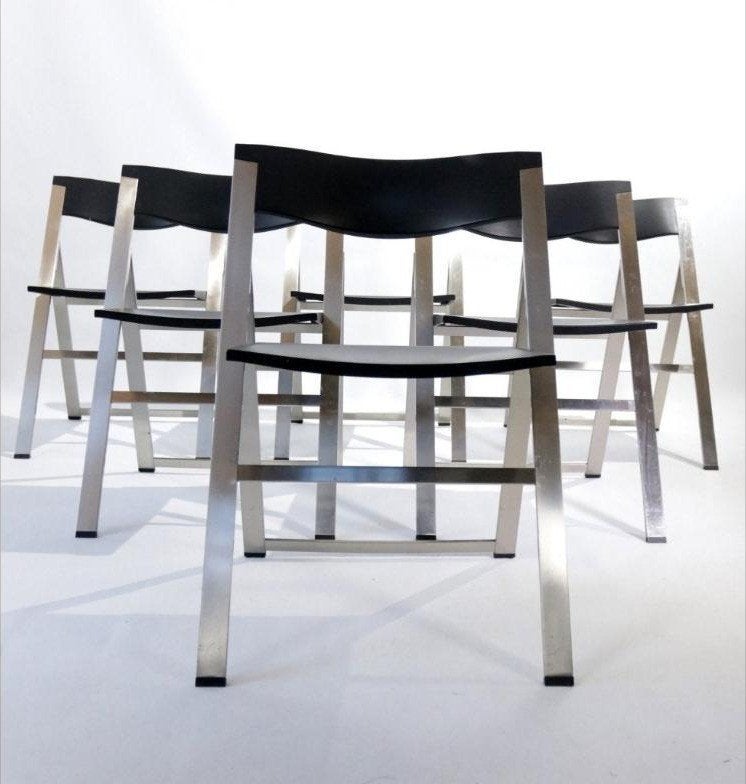 Set van 6 P08 klapstoelen Justus Kolberg voor Tecno, Ophalen, Gebruikt, Zwart, Design, Industrieel, Jaren 90