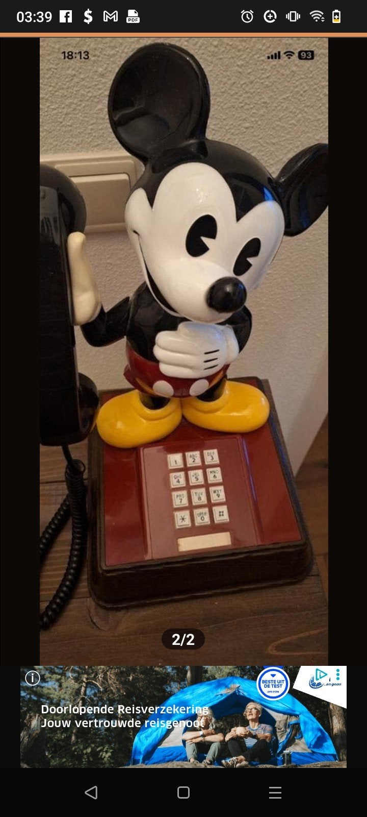 Mickey Mouse telefoon vintage, Ophalen, Mickey Mouse, Beeldje of Figuurtje