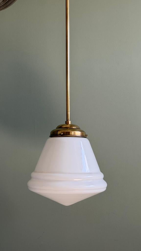 Vintage pendellamp hanglamp luxe schoollamp Gispen art deco, Gebruikt, Maren '30, art deco, schoollamp, Gispen, Ophalen of Verzenden