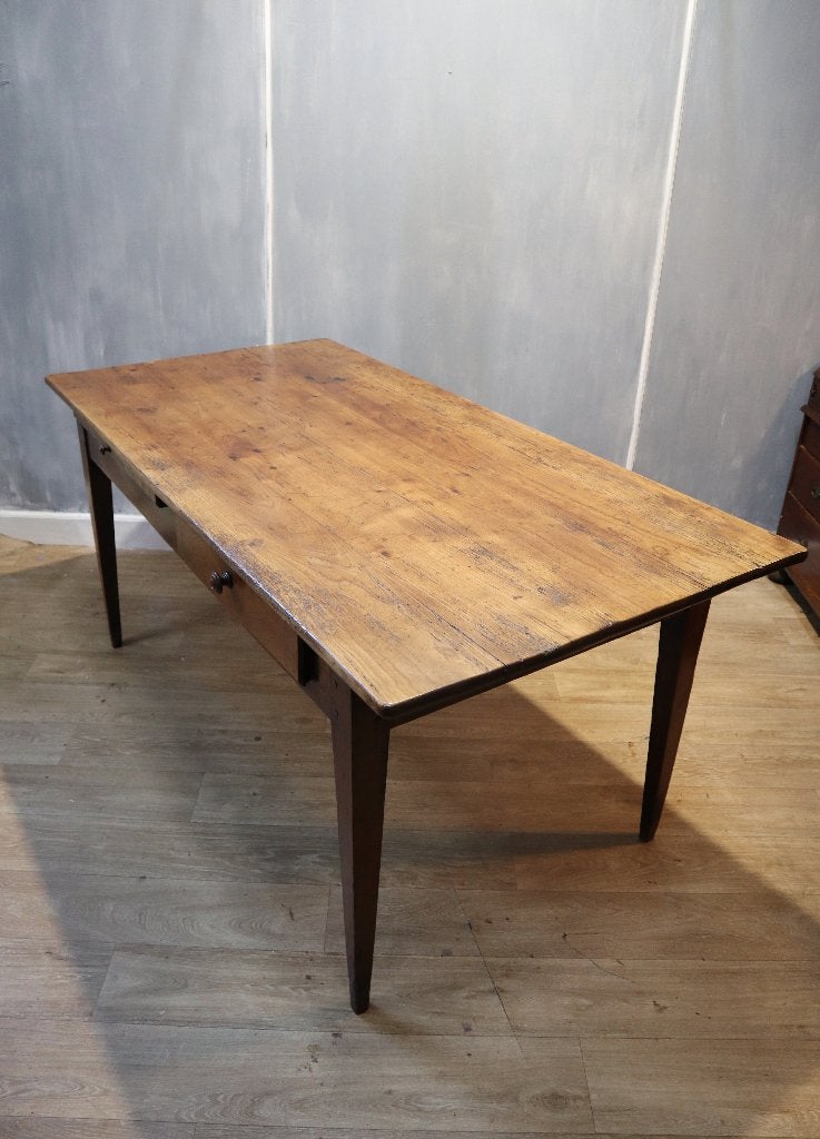 Antieke Franse kersenhouten tafel met lade en schuifblad., Ophalen of Verzenden