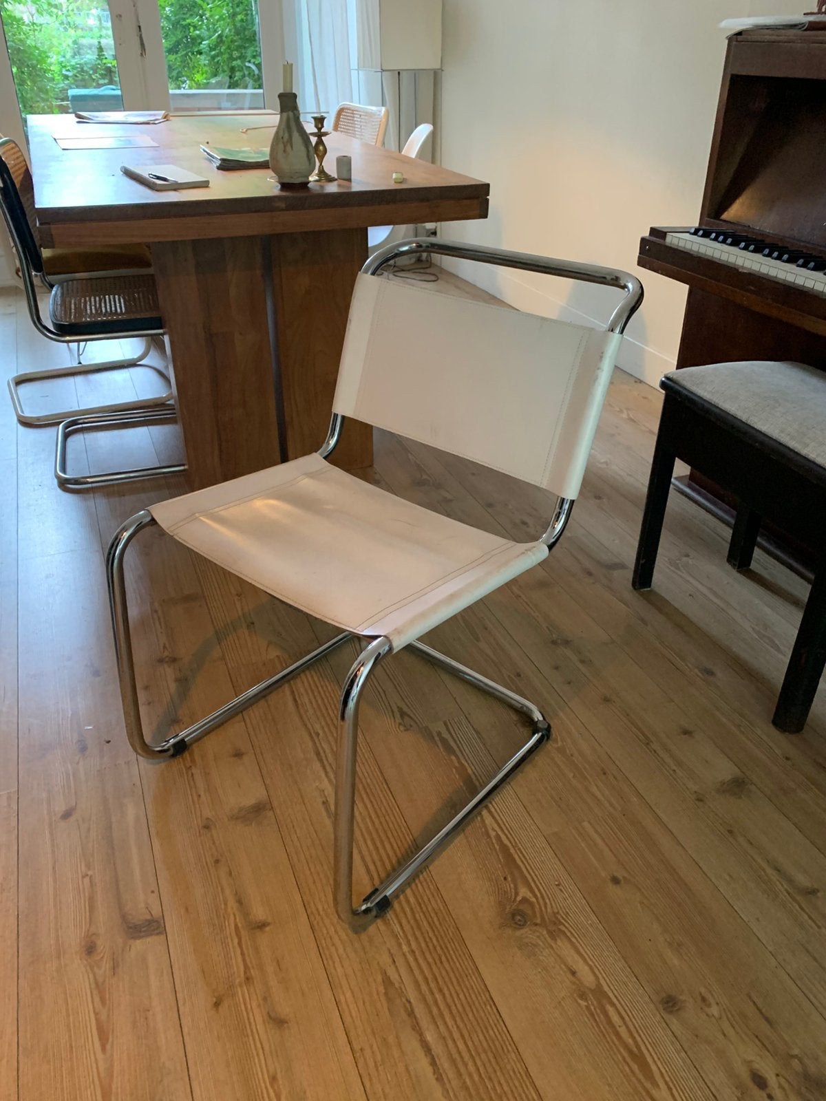 Breuer stijl stoel, wit leer met chroom buisframe, Ophalen, Wit, Space age, bauhaus, modernisme, Zo goed als nieuw