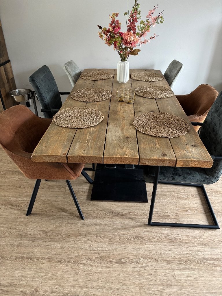 Massief steigerhouten eettafel 200x100 met 6 gratis stoelen, Gebruikt, 200 cm of meer, 50 tot 100 cm, Vijf personen of meer