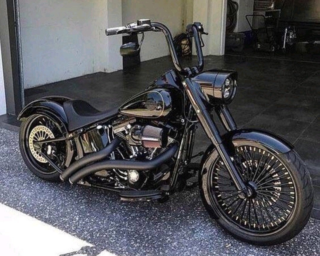 zwarte big spoke kingspoke 48 spokeswielen harley hd softail, Motoren, Ophalen